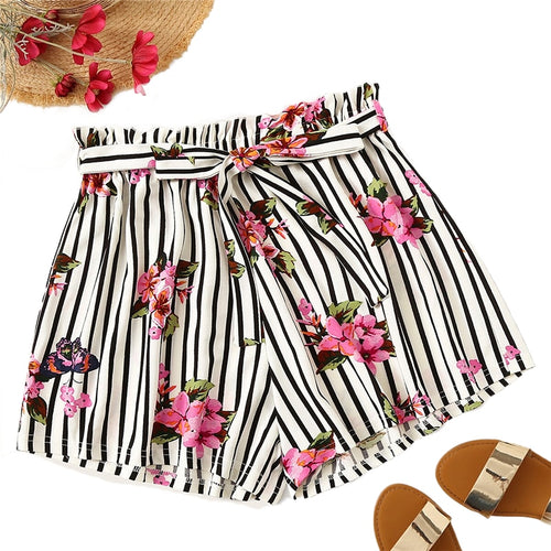 Black and White Floral Striped Shorts - Kingz Court