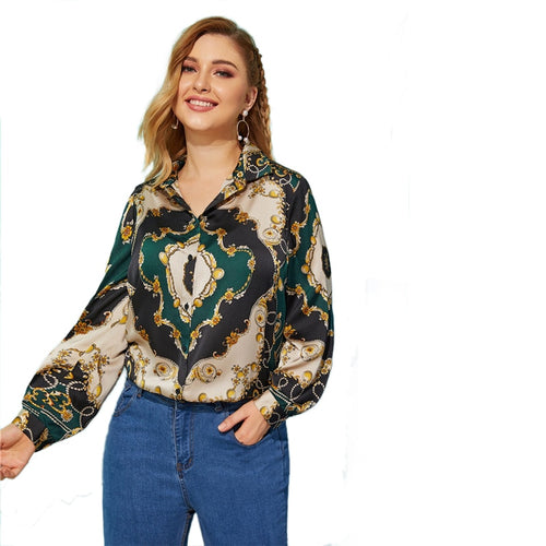 Multicolor Scarf Print Satin Blouse - Kingz Court