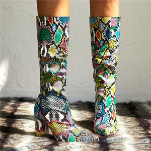 Colorful Snake Skin Boots - Kingz Court