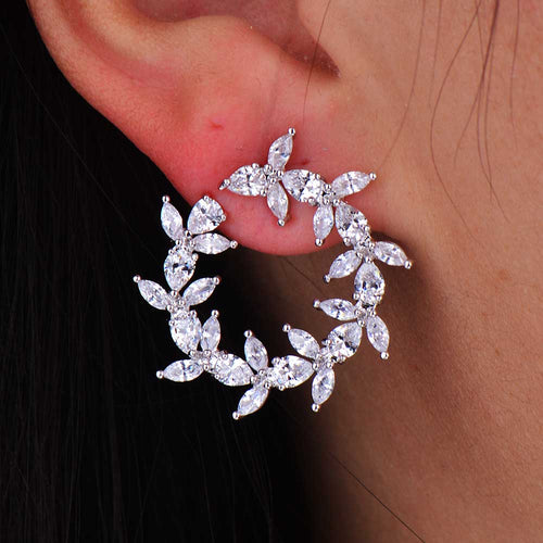 Brilliant Cut Elegant Flower Stud Earrings - Kingz Court