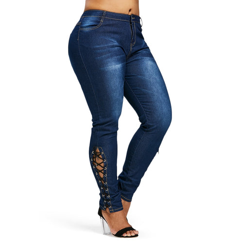 Side Zipper Lace Up Jeans - Kingz Court